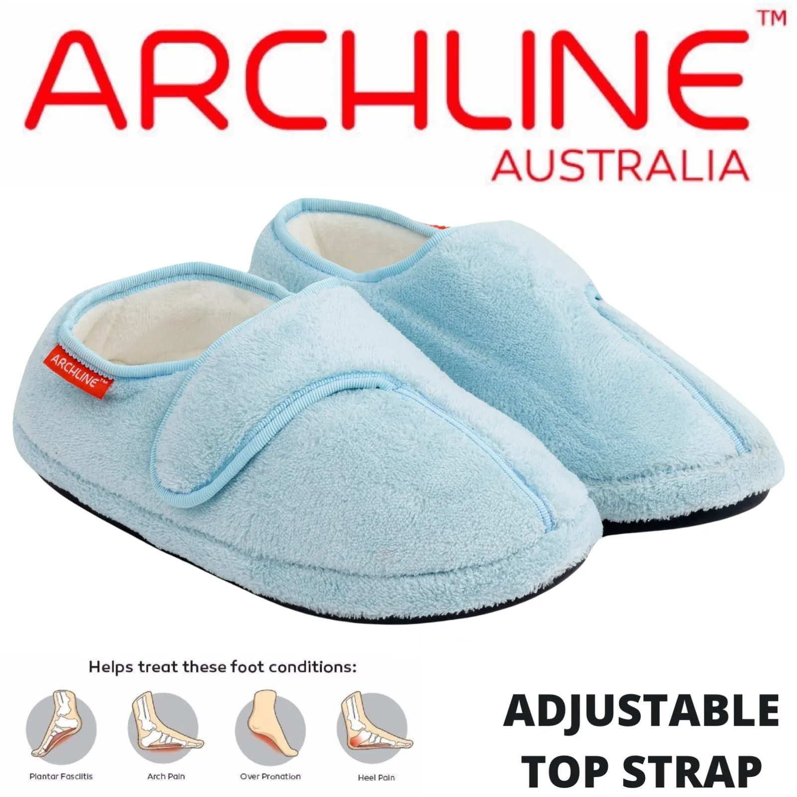 ARCHLINE Orthotic Plus Slippers Closed Scuffs Pain Relief Moccasins - Baby Blue - EU 43