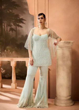 Ashlesha Pastel Blue Pearl Embellished Sharara Set