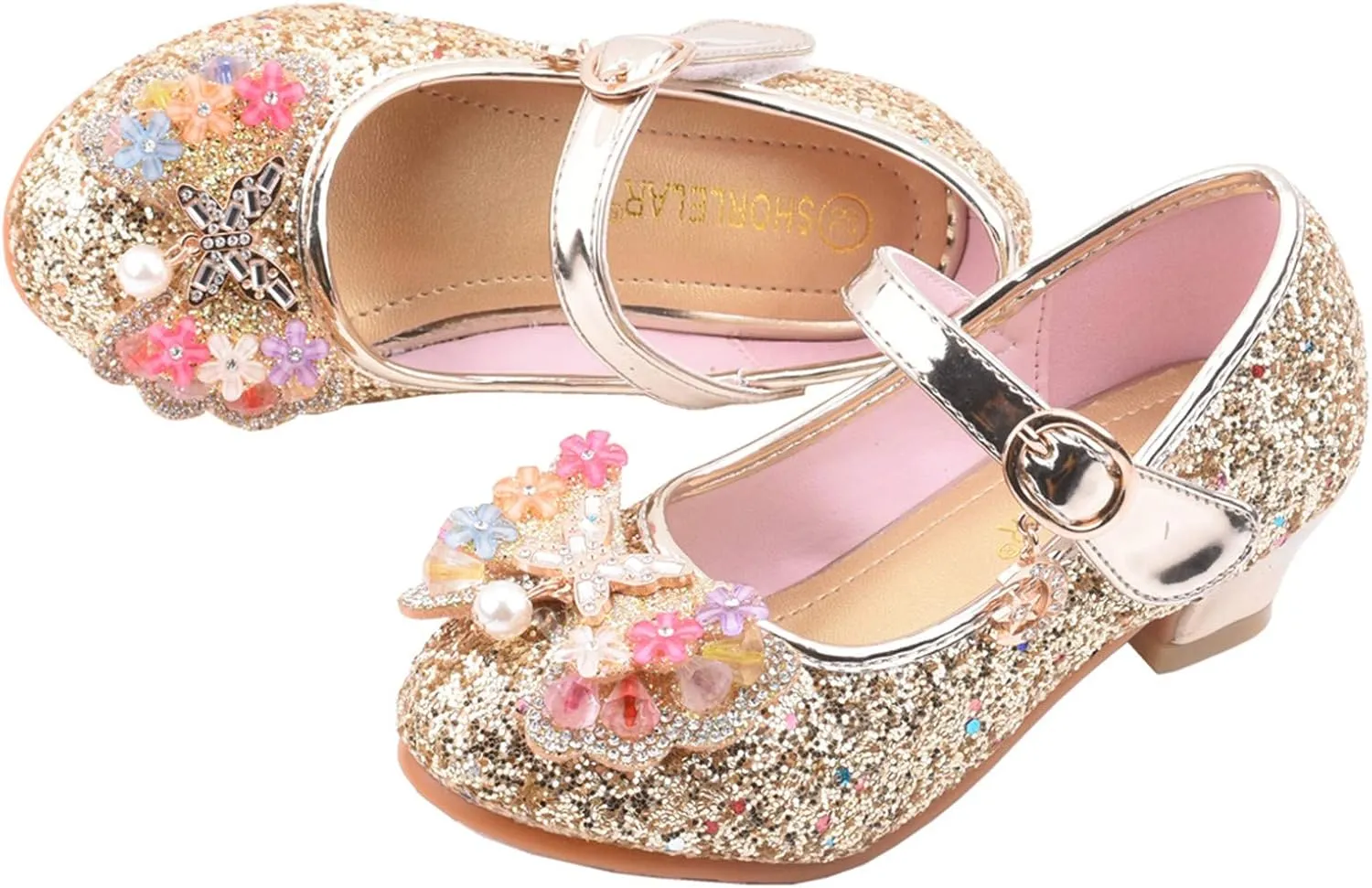 Baby Girl Colorful Diamond Elegant Shoes Hook and Loop Bow Embellished Sandal Rubber Sole Non-slip Trendy Pump Shoe