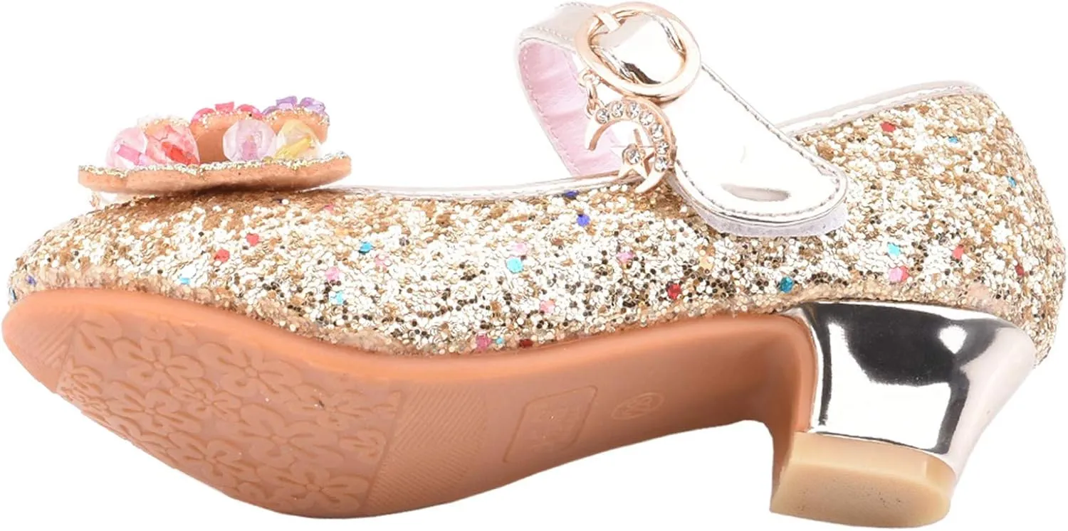 Baby Girl Colorful Diamond Elegant Shoes Hook and Loop Bow Embellished Sandal Rubber Sole Non-slip Trendy Pump Shoe