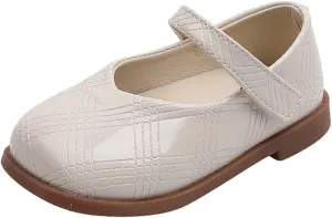 Baby Girl Faux PU Flat Mouth Shoe Solid Hook and Loop Princess Sandals Floral Wedding Elegant Flats Soft Sole Shoes