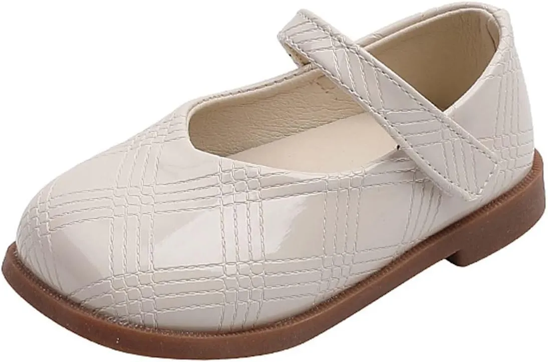 Baby Girl Faux PU Flat Mouth Shoe Solid Hook and Loop Princess Sandals Floral Wedding Elegant Flats Soft Sole Shoes