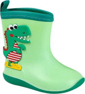 Baby Kids Easy On Rain Shoes Boots for Toddler Little Kid Dinosaur Print Rainboots Waterproof Rubber Boots Non Slip