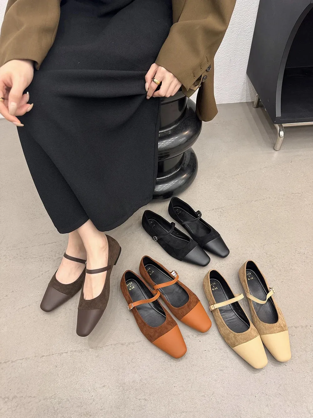 binfenxie  -  Round Toe Women Flats Loafers 2024 New Arrivals Casual Daily Shoes Belt Buckle Flock Dress Shoes Woman Beige Black Brown Khaki