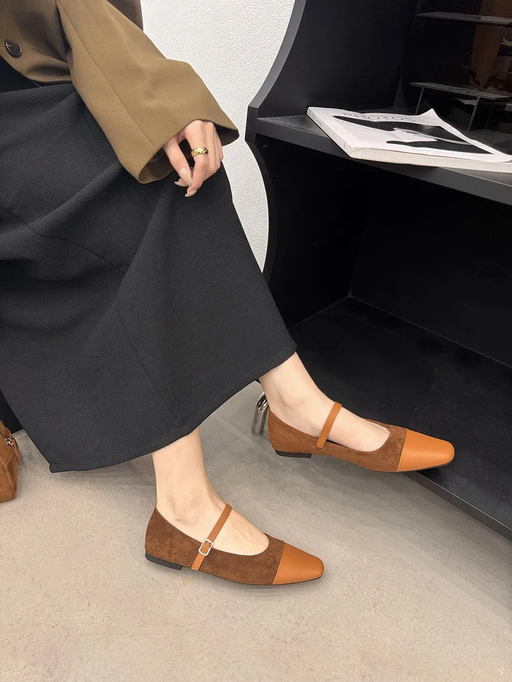 binfenxie  -  Round Toe Women Flats Loafers 2024 New Arrivals Casual Daily Shoes Belt Buckle Flock Dress Shoes Woman Beige Black Brown Khaki