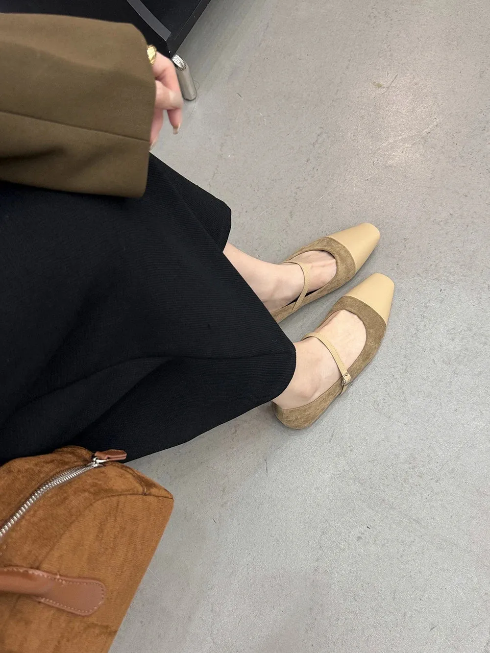 binfenxie  -  Round Toe Women Flats Loafers 2024 New Arrivals Casual Daily Shoes Belt Buckle Flock Dress Shoes Woman Beige Black Brown Khaki