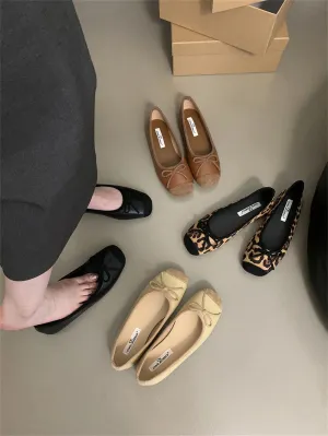binfenxie  -  Round Toe Women Loafers Mules Bow Design 2024 New Casual Dance Shoes Black Brown Yellow Leopard Slip On Daily Casual Mules 35-39