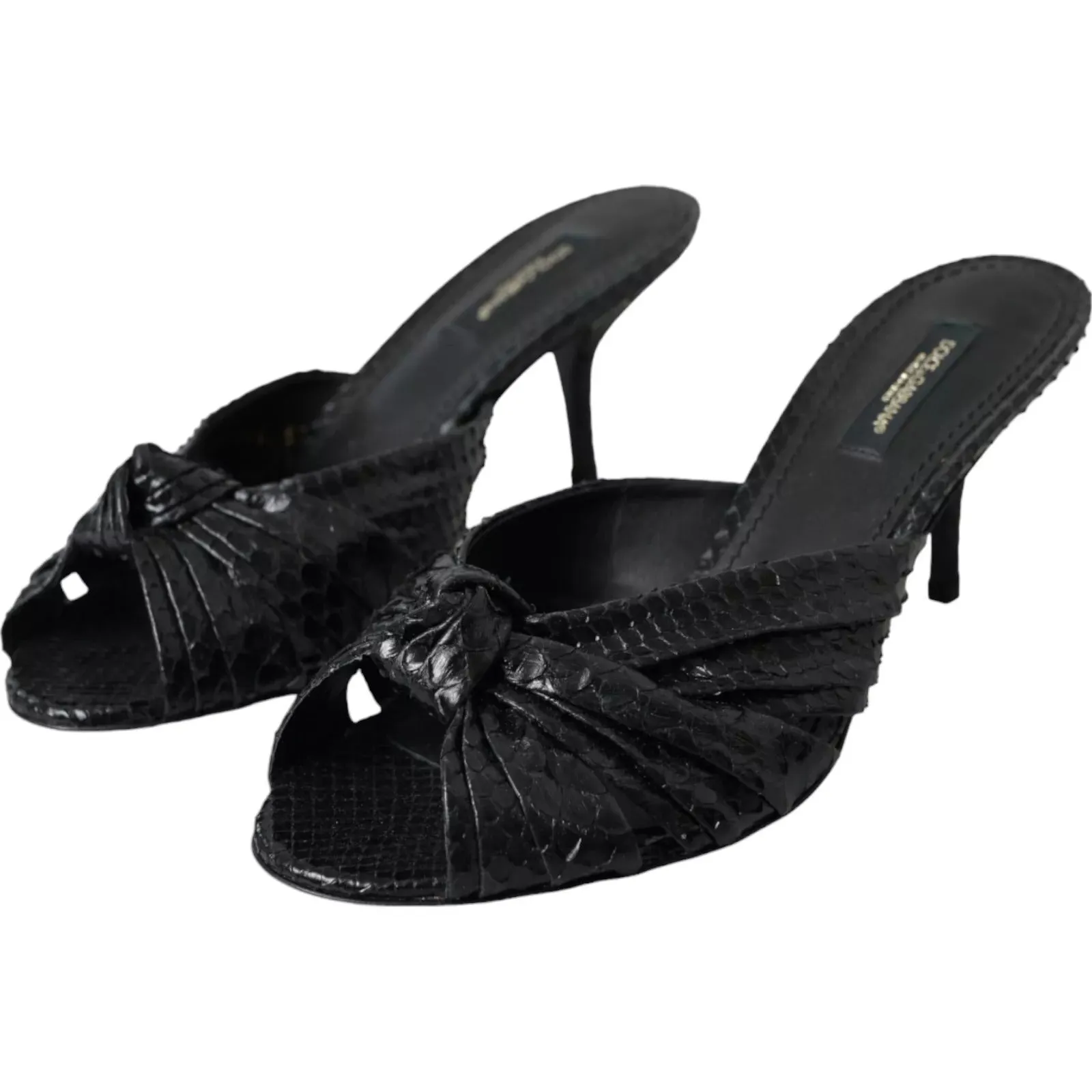 Black Python Leather Heels Slides Shoes