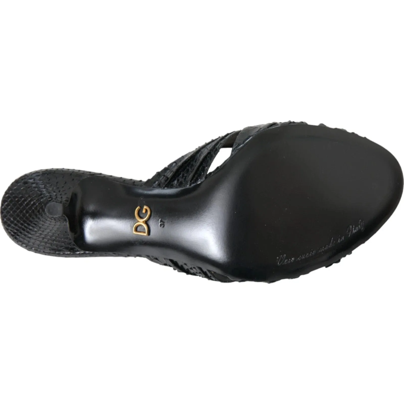 Black Python Leather Heels Slides Shoes