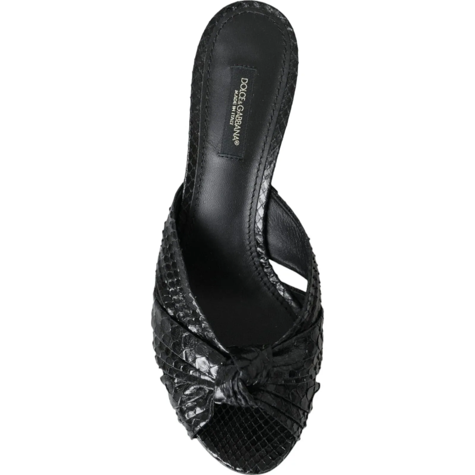 Black Python Leather Heels Slides Shoes