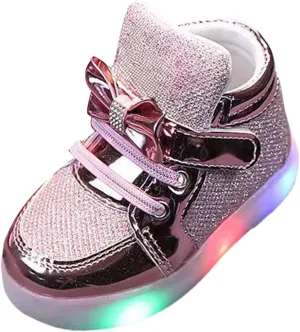 Bow Sequins Glitter Sneakers for Toddler Baby Infant Open Toe Light Up First Walking Shoes Spring Casual Comfy Soft