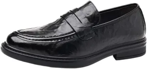 Casual Loafers for Men Vegan Leather Casual Prom Round Toe Working Office Anti-Slip Shoe Slip-on