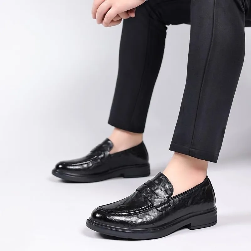 Casual Loafers for Men Vegan Leather Casual Prom Round Toe Working Office Anti-Slip Shoe Slip-on