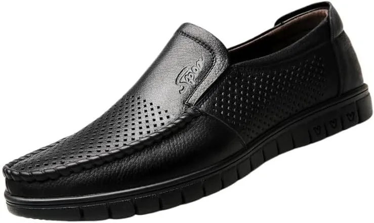 Casual Loafers for Mens Vegan Leather Classic Solid Color Prom Wedding Non Slip Block Heel Anti-Slip Casual Shoe Slip-on