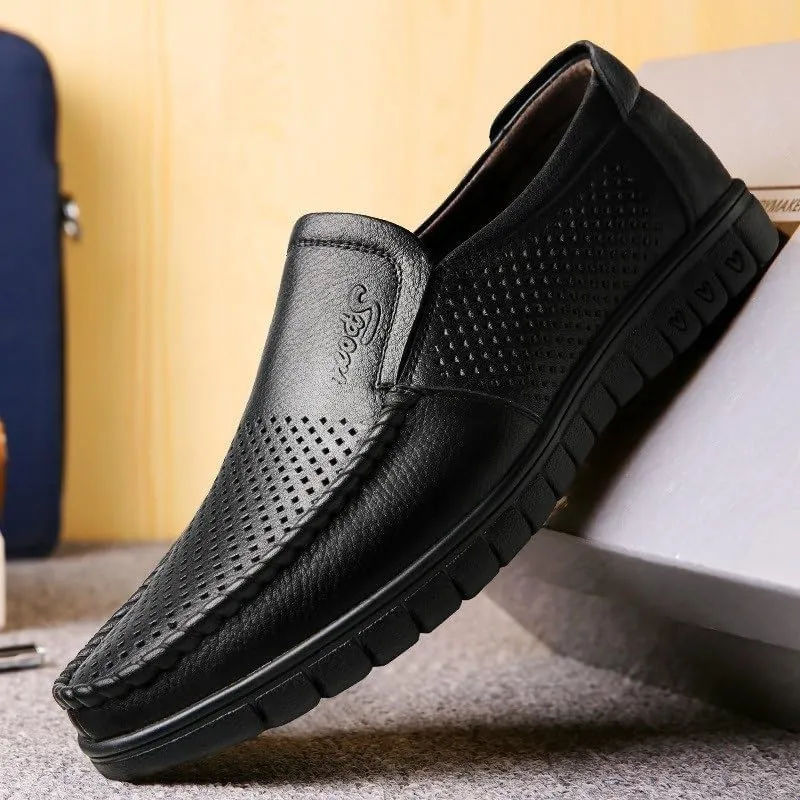 Casual Loafers for Mens Vegan Leather Classic Solid Color Prom Wedding Non Slip Block Heel Anti-Slip Casual Shoe Slip-on