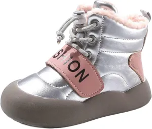 Chunky Sole Fashion Snow Booties For Kids Boys Girls Childrens Cotton Fuzzy Shoes Outdoor Comfy Warm Black Light Boots
