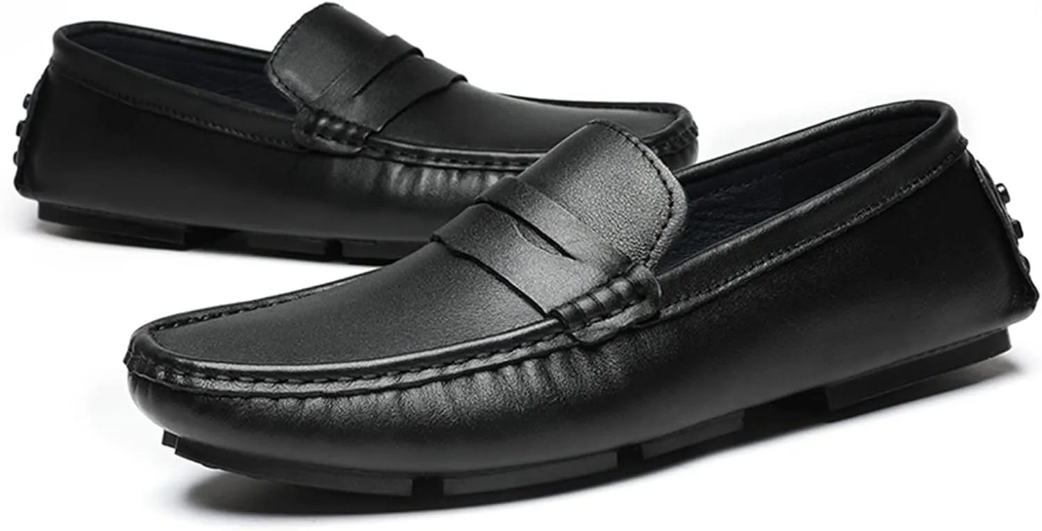 Easy to Put and Remove. Shoes Smoking Loafer for Men Penny Loafer Vegan Leather Stitching Details Round Toe Lightweight Anti-Slip Flexible Flat Heel Resistant Driving for All Occasions
