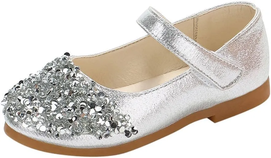 Elegant Splicing Sequin Solid Shoes for Baby Girl Hook and Loop Faux PU Sandals Rubber Sole Party Summer Fall Flat