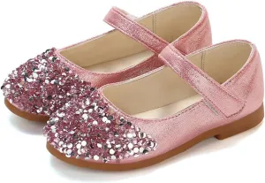 Elegant Splicing Sequin Solid Shoes for Baby Girl Hook and Loop Faux PU Sandals Rubber Sole Party Summer Fall Flat