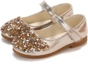 Elegant Splicing Sequin Solid Shoes for Baby Girl Hook and Loop Faux PU Sandals Rubber Sole Party Summer Fall Flat