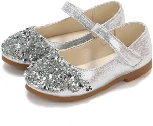 Elegant Splicing Sequin Solid Shoes for Baby Girl Hook and Loop Faux PU Sandals Rubber Sole Party Summer Fall Flat