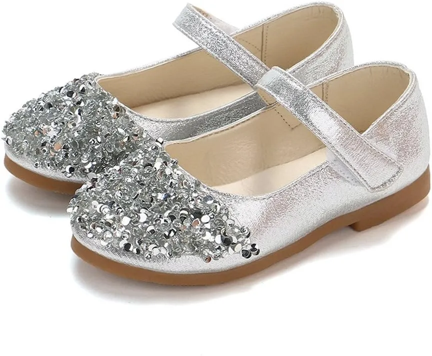 Elegant Splicing Sequin Solid Shoes for Baby Girl Hook and Loop Faux PU Sandals Rubber Sole Party Summer Fall Flat
