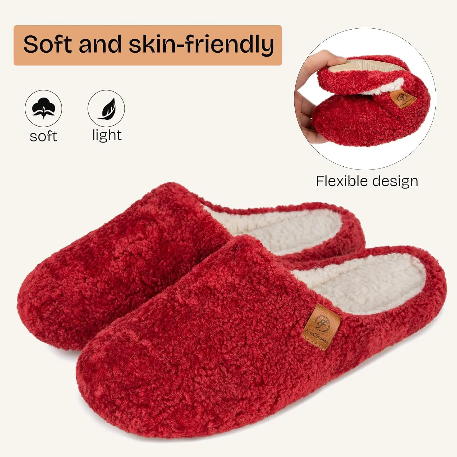 EverFoams Women's Fuzzy Slip-on Slippers Soft Comfy Memory Foam Indoor House Shoes