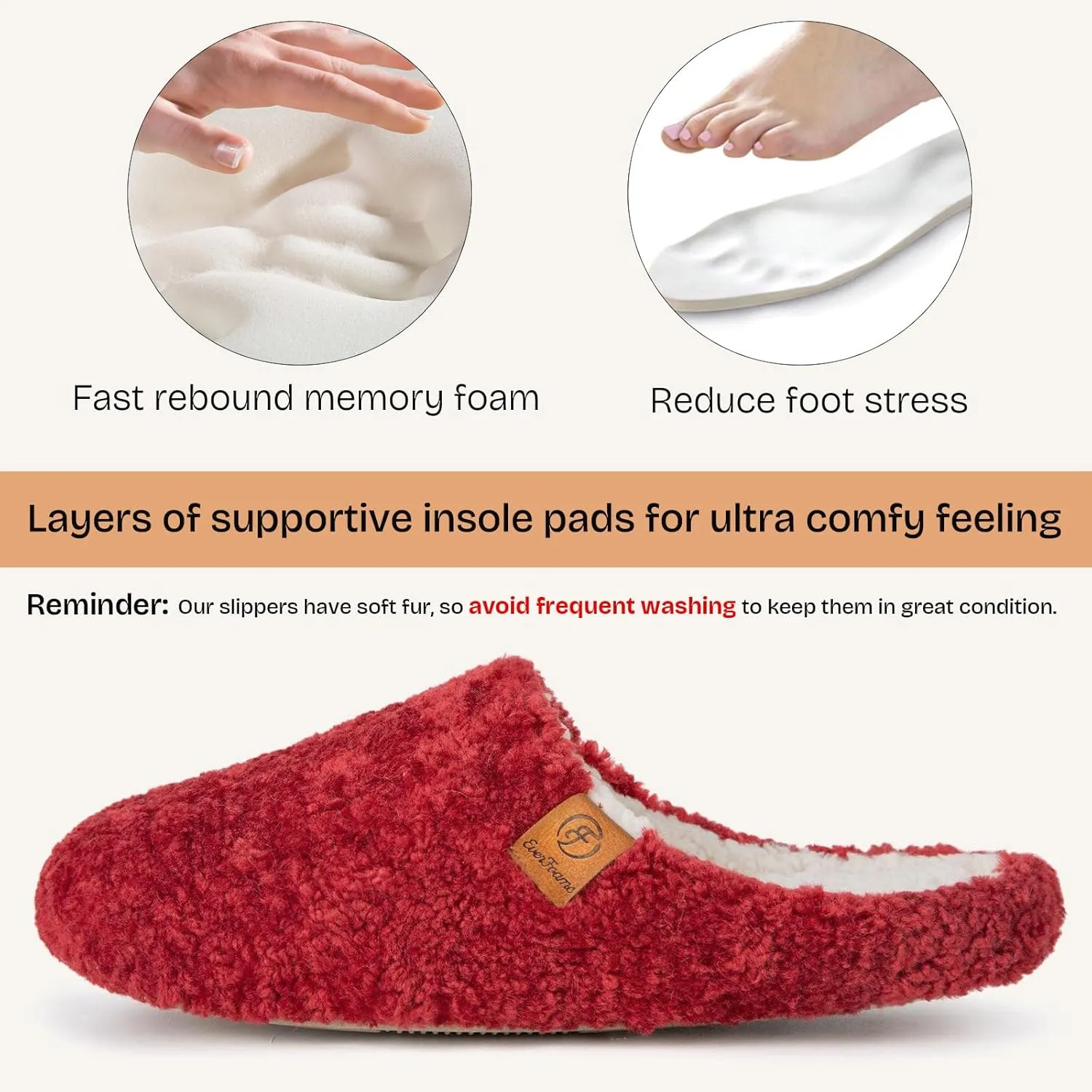 EverFoams Women's Fuzzy Slip-on Slippers Soft Comfy Memory Foam Indoor House Shoes