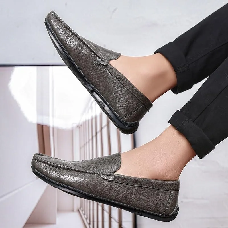 Fashion Loafers for Mens Vegan Leather Working Round Toe Solid Color Casual Heel Non Slip Anti-Slip Low Top Rubber Sole Shoe