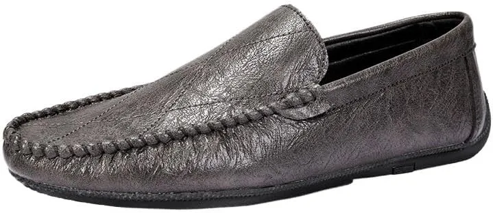 Fashion Loafers for Mens Vegan Leather Working Round Toe Solid Color Casual Heel Non Slip Anti-Slip Low Top Rubber Sole Shoe