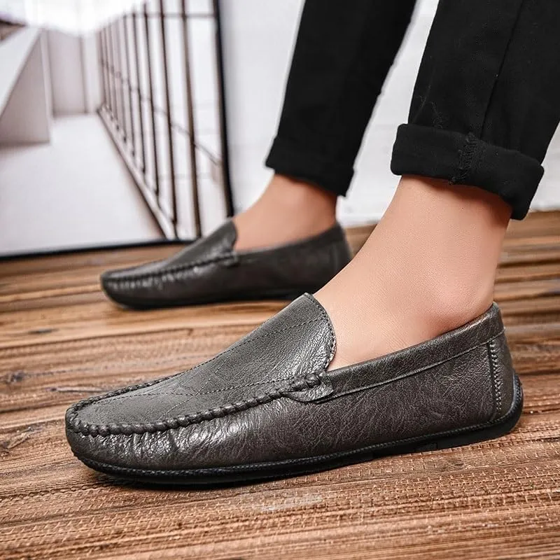 Fashion Loafers for Mens Vegan Leather Working Round Toe Solid Color Casual Heel Non Slip Anti-Slip Low Top Rubber Sole Shoe