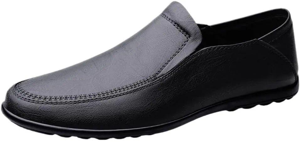Fashion Mens Loafers Shoes Vegan Leather Evening Round Toe Solid Color Non Slip Block Heel Anti-Slip Classic Slip On