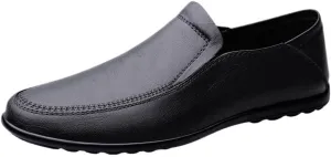 Fashion Mens Loafers Shoes Vegan Leather Evening Round Toe Solid Color Non Slip Block Heel Anti-Slip Classic Slip On