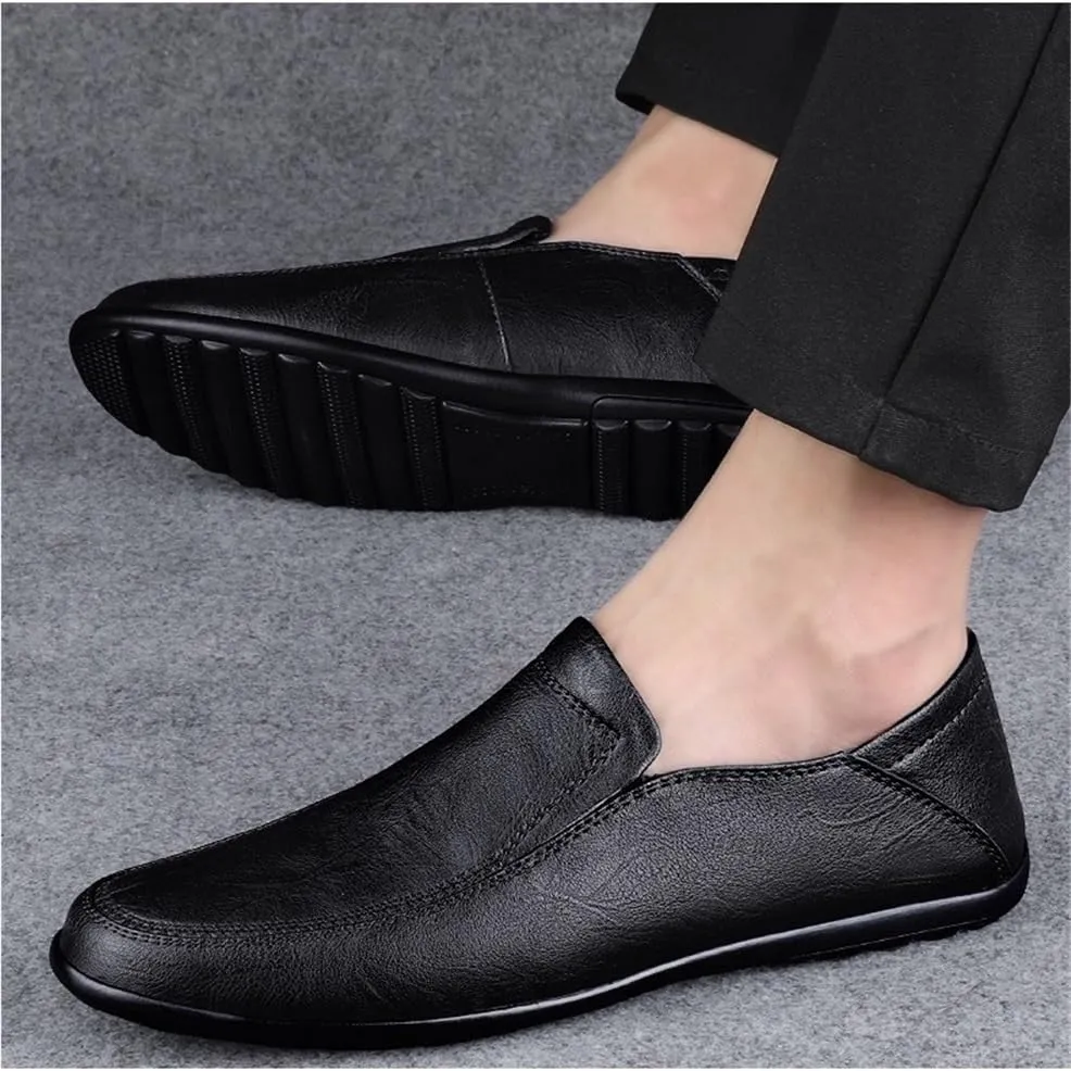 Fashion Mens Loafers Shoes Vegan Leather Evening Round Toe Solid Color Non Slip Block Heel Anti-Slip Classic Slip On