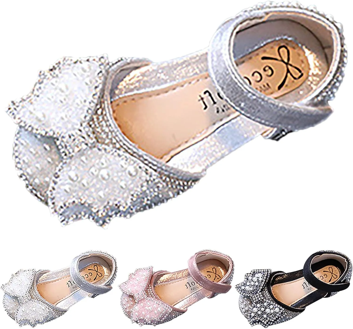 Fashion Spring and Summer Children Dance Shoes Girls Dress Performance Princess Shoes Pearl Sequin Bow Hook Loop Simple