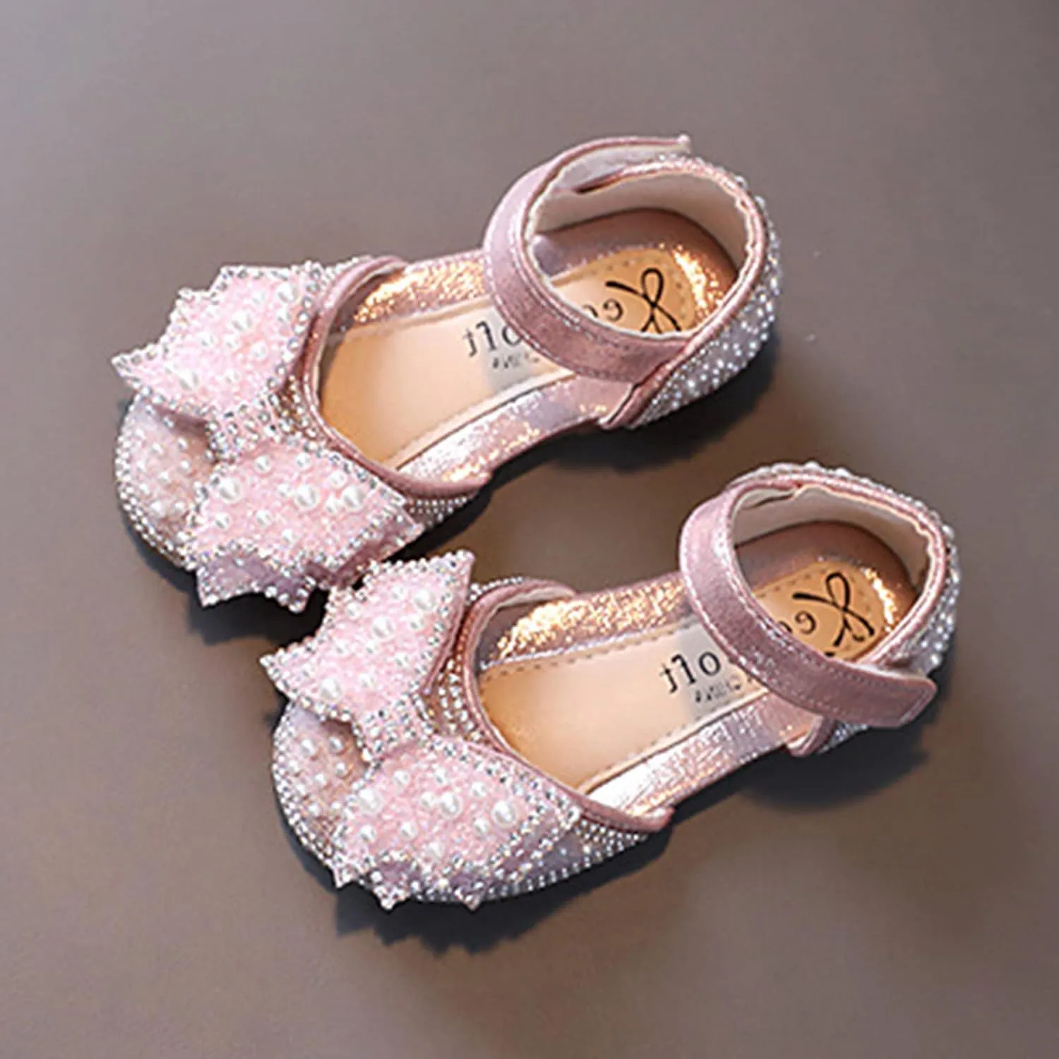 Fashion Spring and Summer Children Dance Shoes Girls Dress Performance Princess Shoes Pearl Sequin Bow Hook Loop Simple