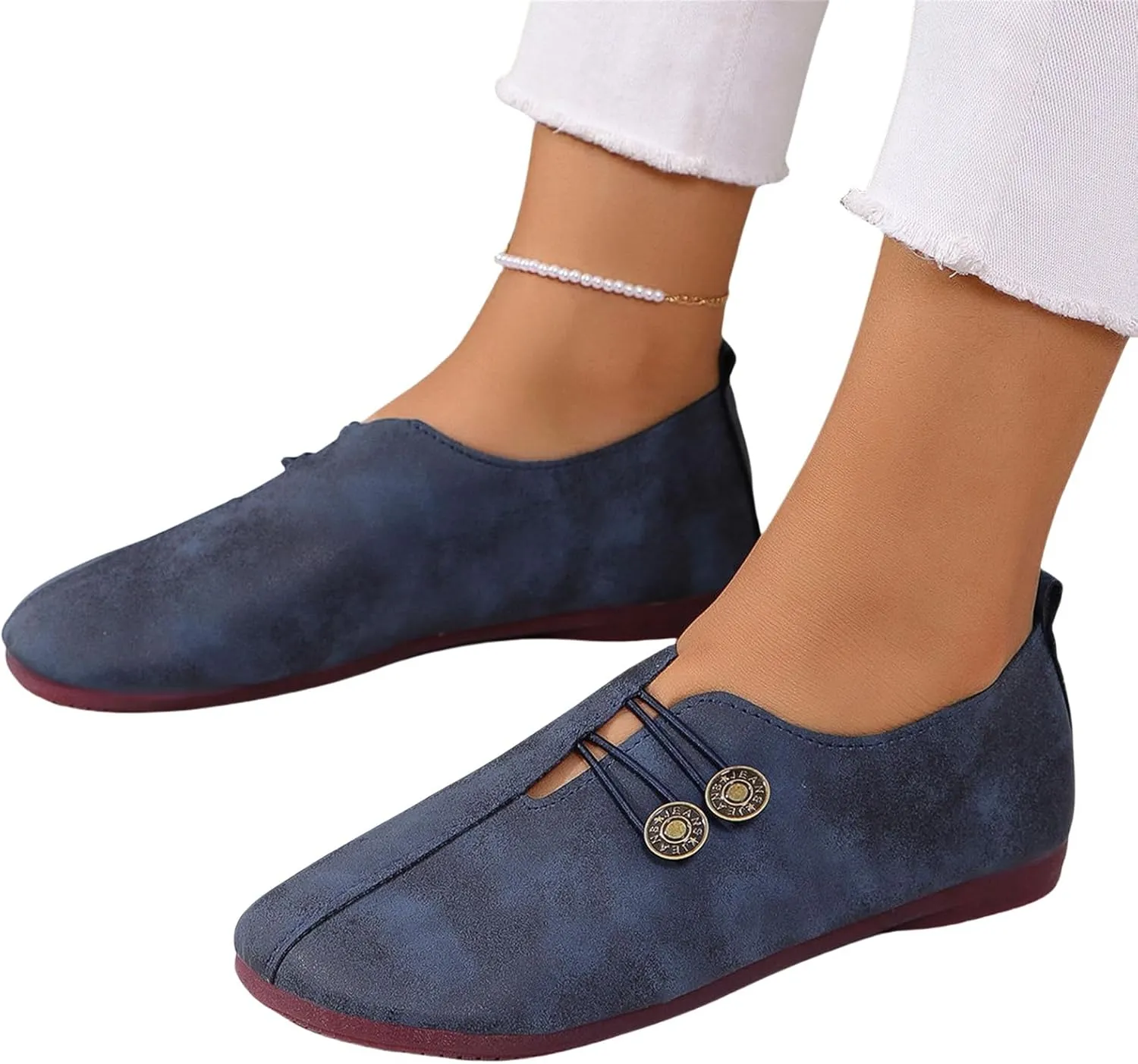 Flats Shoes Women Comfortable Fashion Round Toe Flats Casual Dressy Ballet Flat Shoes Lightweight Soft Non Slip Business Work Loafer Elegant Slip On Loafers with Button