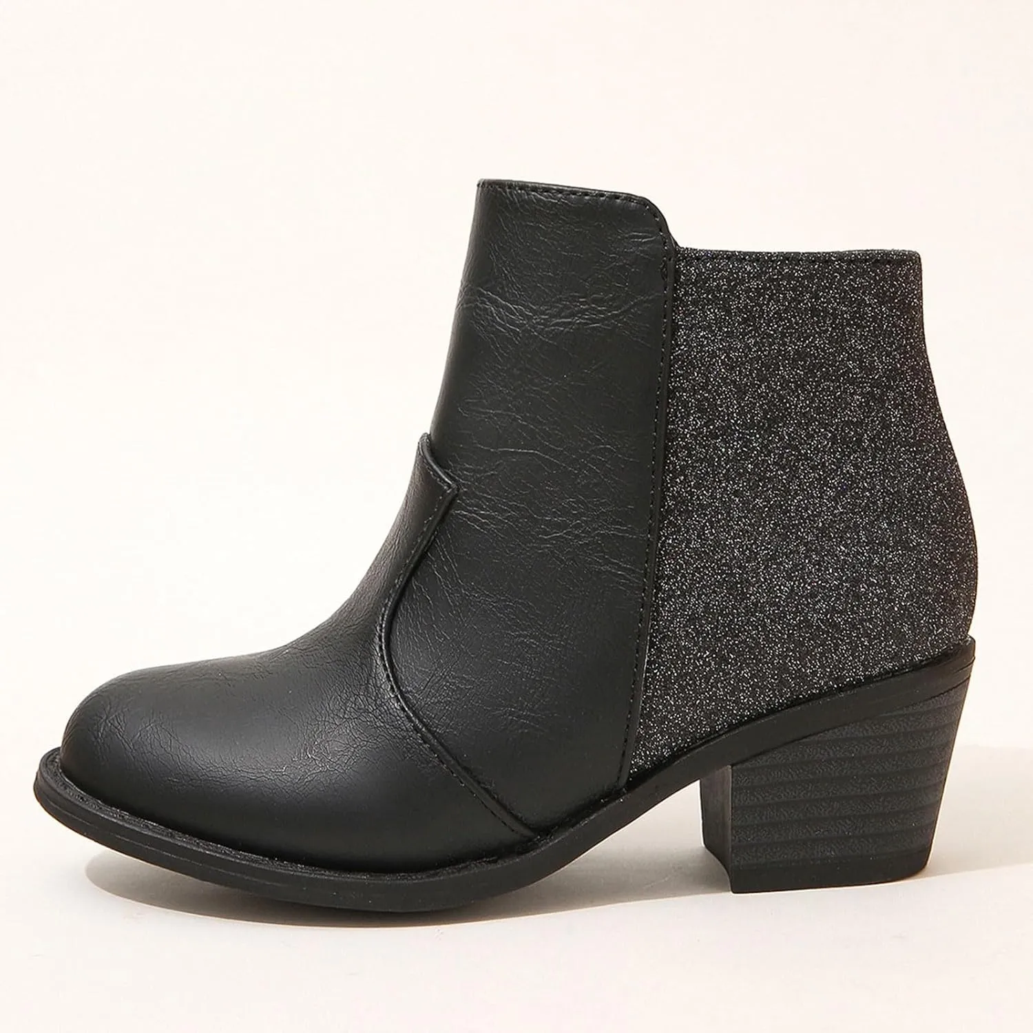 Girls Ankle Boots Glitter Side Zipper Short Booties Chunky Low Block Heel Short Girl's Boots for Little Kids/Big Kid