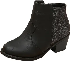Girls Ankle Boots Glitter Side Zipper Short Booties Chunky Low Block Heel Short Girl's Boots for Little Kids/Big Kid