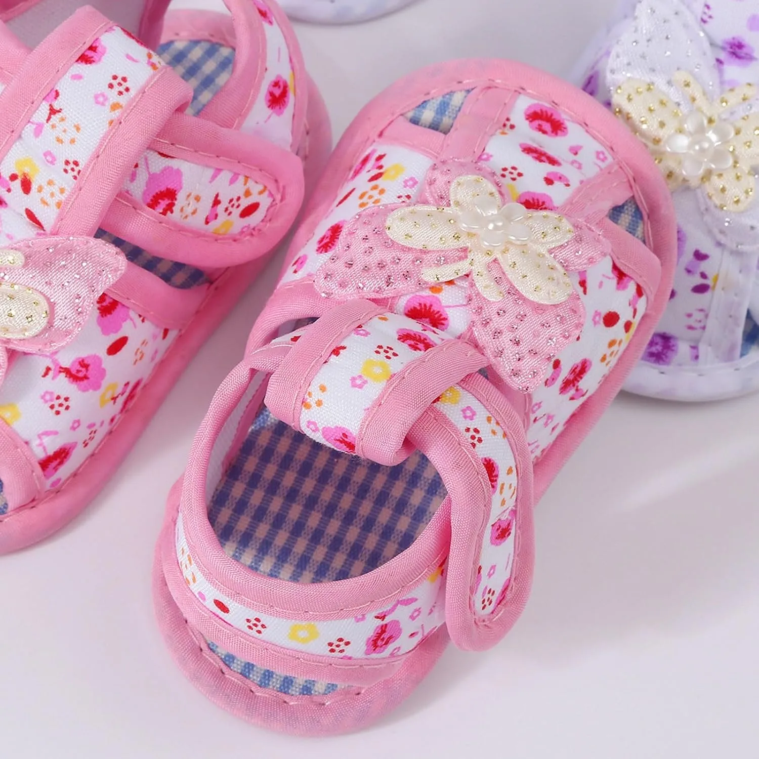 Girls Flat Wide Sandals Canvas Cute Flower Princess Shoes Closed Toe Walking Non Slip Strap Kids Girls Sandals Elegant