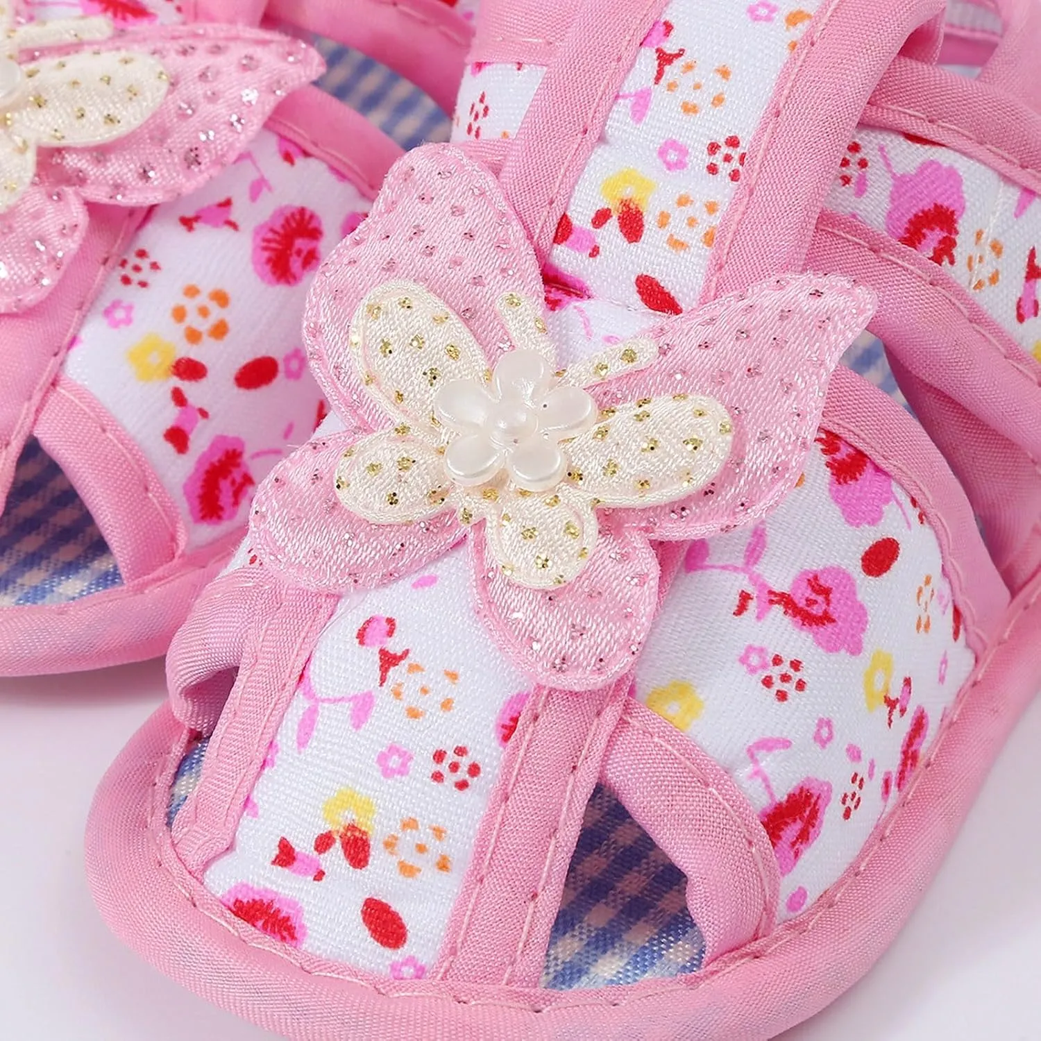Girls Flat Wide Sandals Canvas Cute Flower Princess Shoes Closed Toe Walking Non Slip Strap Kids Girls Sandals Elegant