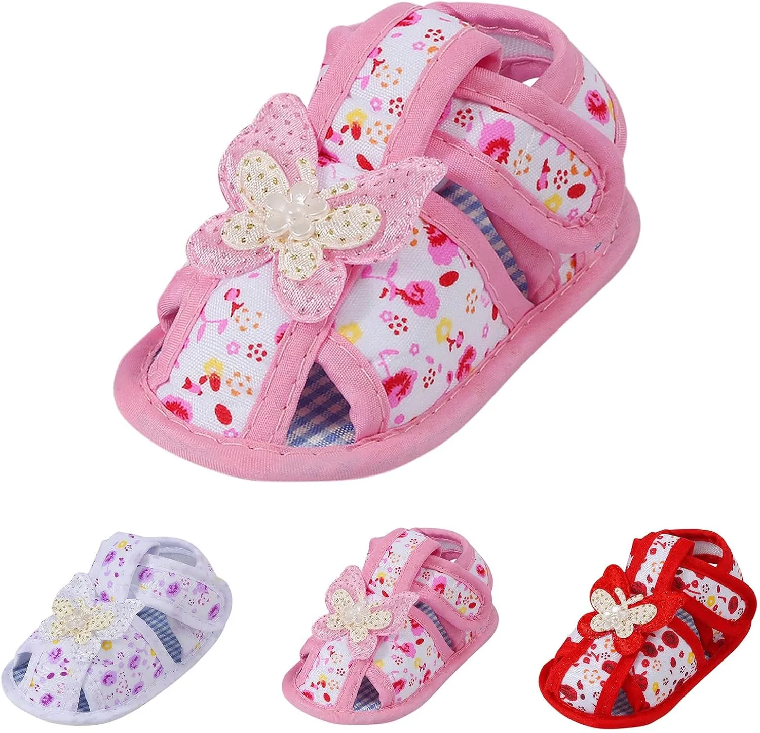 Girls Flat Wide Sandals Canvas Cute Flower Princess Shoes Closed Toe Walking Non Slip Strap Kids Girls Sandals Elegant