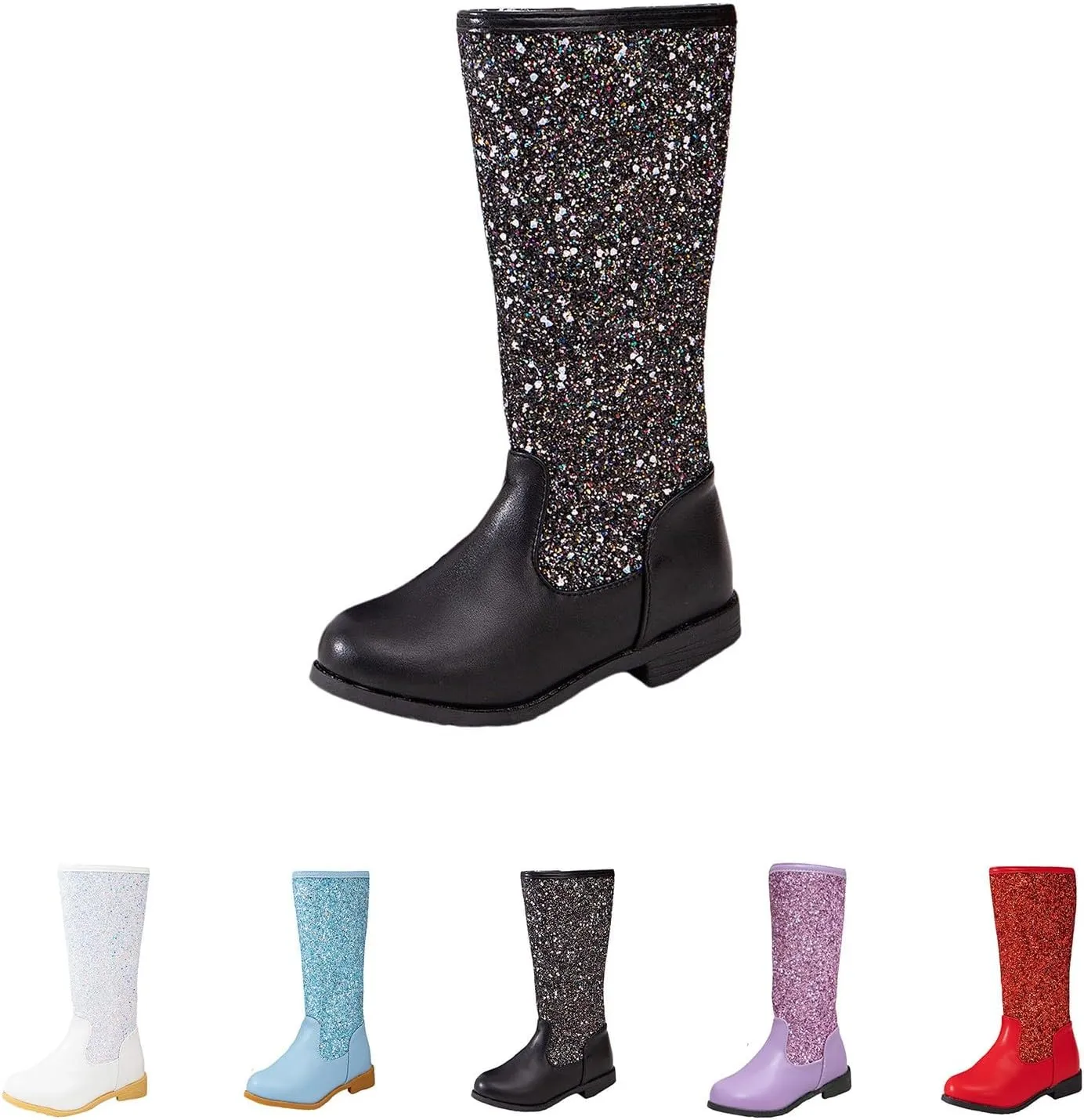 Girls Kids hinestone Mid Calf Riding Boots Sequin Fleece Plush Chunky Comfort Warm Lined Outdoor Casual Shoes