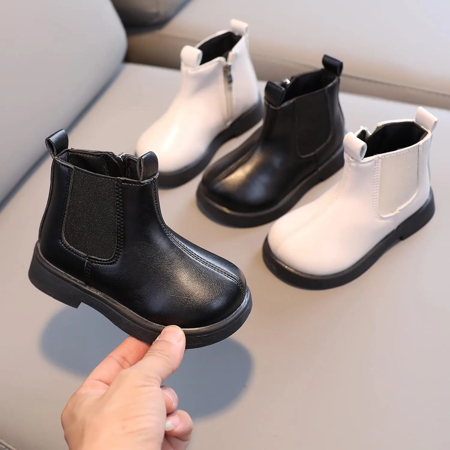 Girls PU Leather Ankle Boots Kids Bow Side Zipper Low Heel Outdoor Shoes for School Dress Up Little Kid/Big Kids
