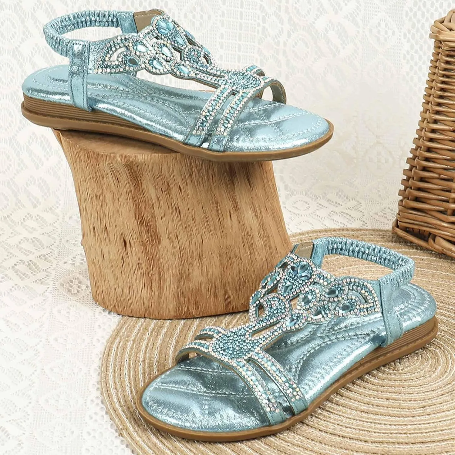 Girls Sandals Fancy Sequin Rhinestone Flat Open Toe Princess Shoes Formal Elegant Sandal Kids Non Slip Flat for Wedding Party
