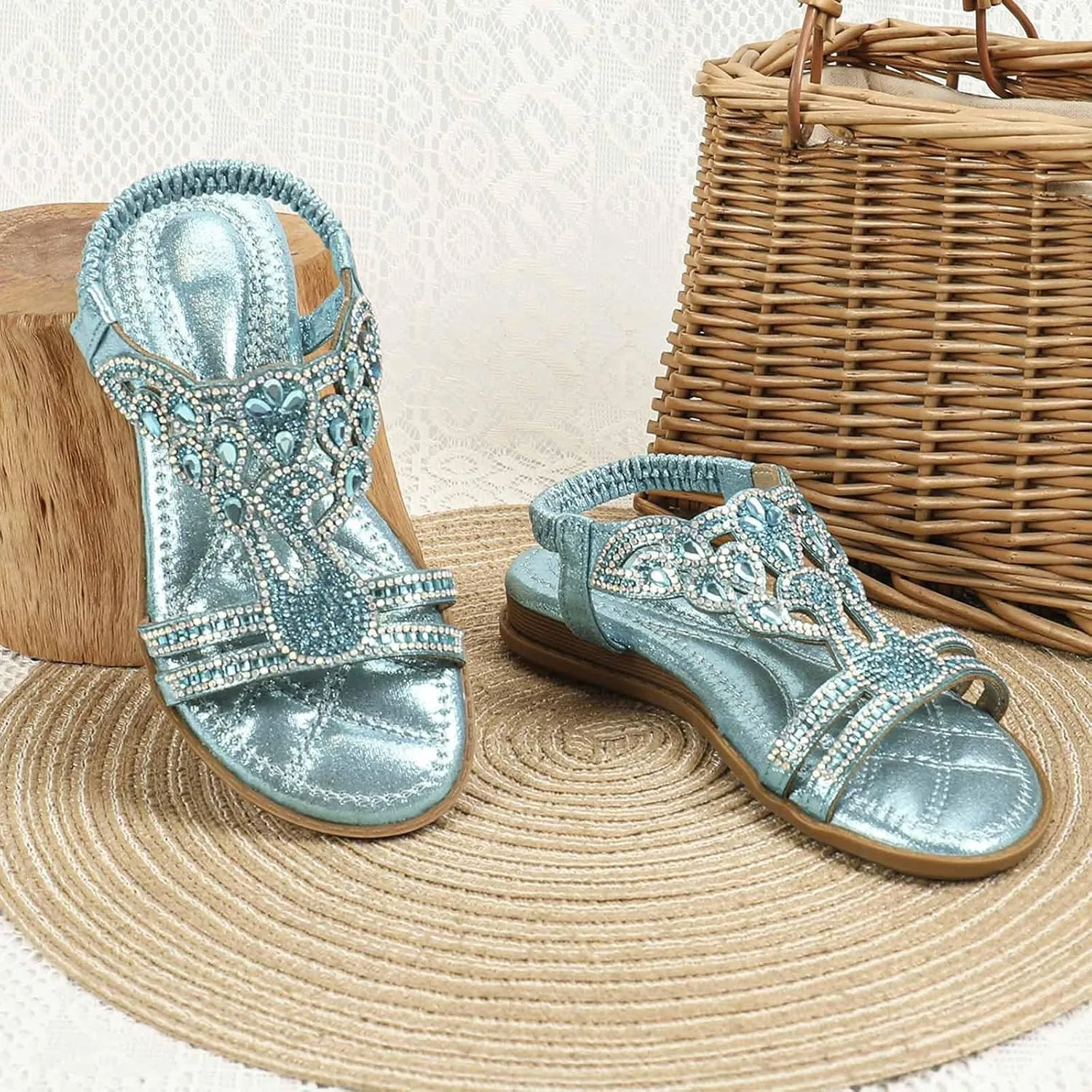 Girls Sandals Fancy Sequin Rhinestone Flat Open Toe Princess Shoes Formal Elegant Sandal Kids Non Slip Flat for Wedding Party