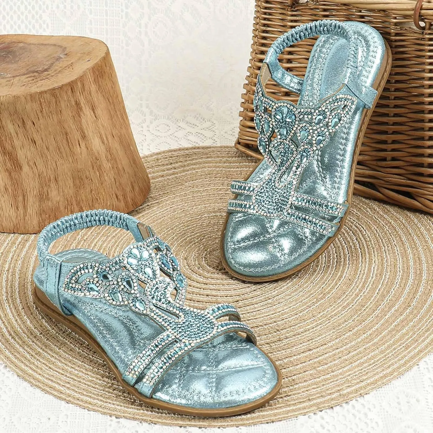 Girls Sandals Fancy Sequin Rhinestone Flat Open Toe Princess Shoes Formal Elegant Sandal Kids Non Slip Flat for Wedding Party