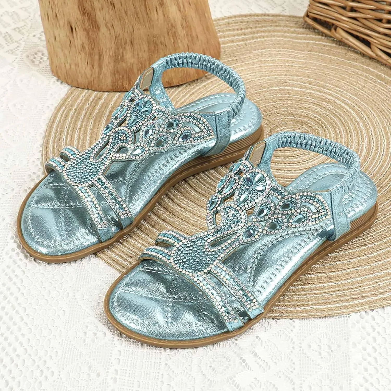 Girls Sandals Fancy Sequin Rhinestone Flat Open Toe Princess Shoes Formal Elegant Sandal Kids Non Slip Flat for Wedding Party