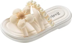 Girls Sandals Open Toe Children Shoes Comfortable Soft Soled Slippers Fashionable Flower Pearl Beach Sandals And Slippers