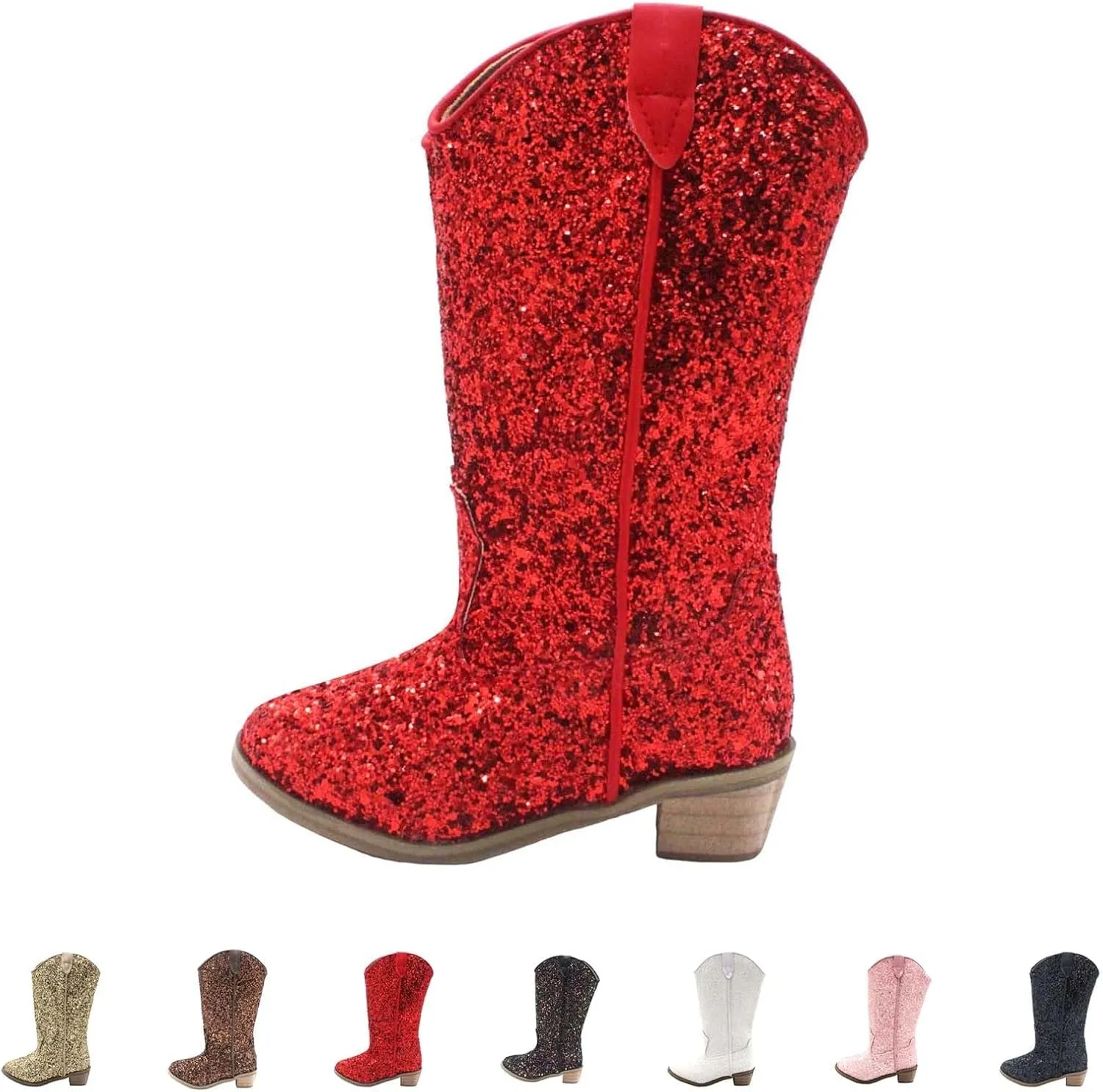 Girls Sequin Sparkly Cowboy Boots Kids hinestone Glitter Low Heel Wedding Dress Booties Western Pointed Toe Shoes